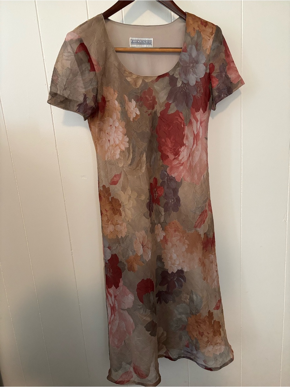 Jessica Howard Taupe Floral Midi Dress with Rose Accents